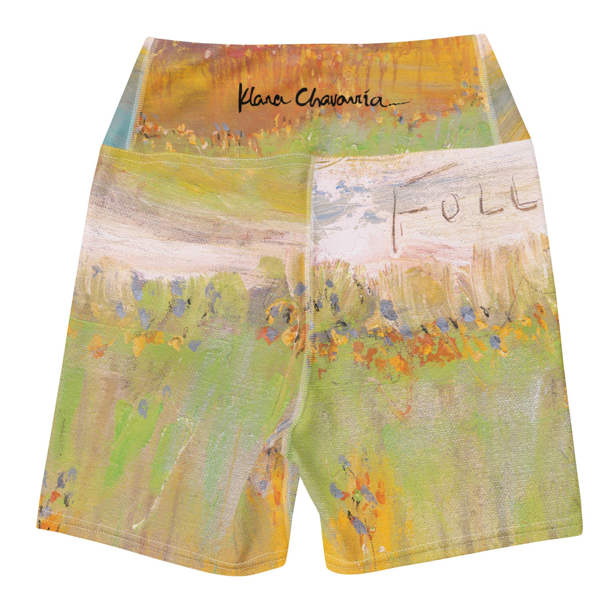 FOLLOWING THE SUN PART II art yoga shorts – flat back with signature