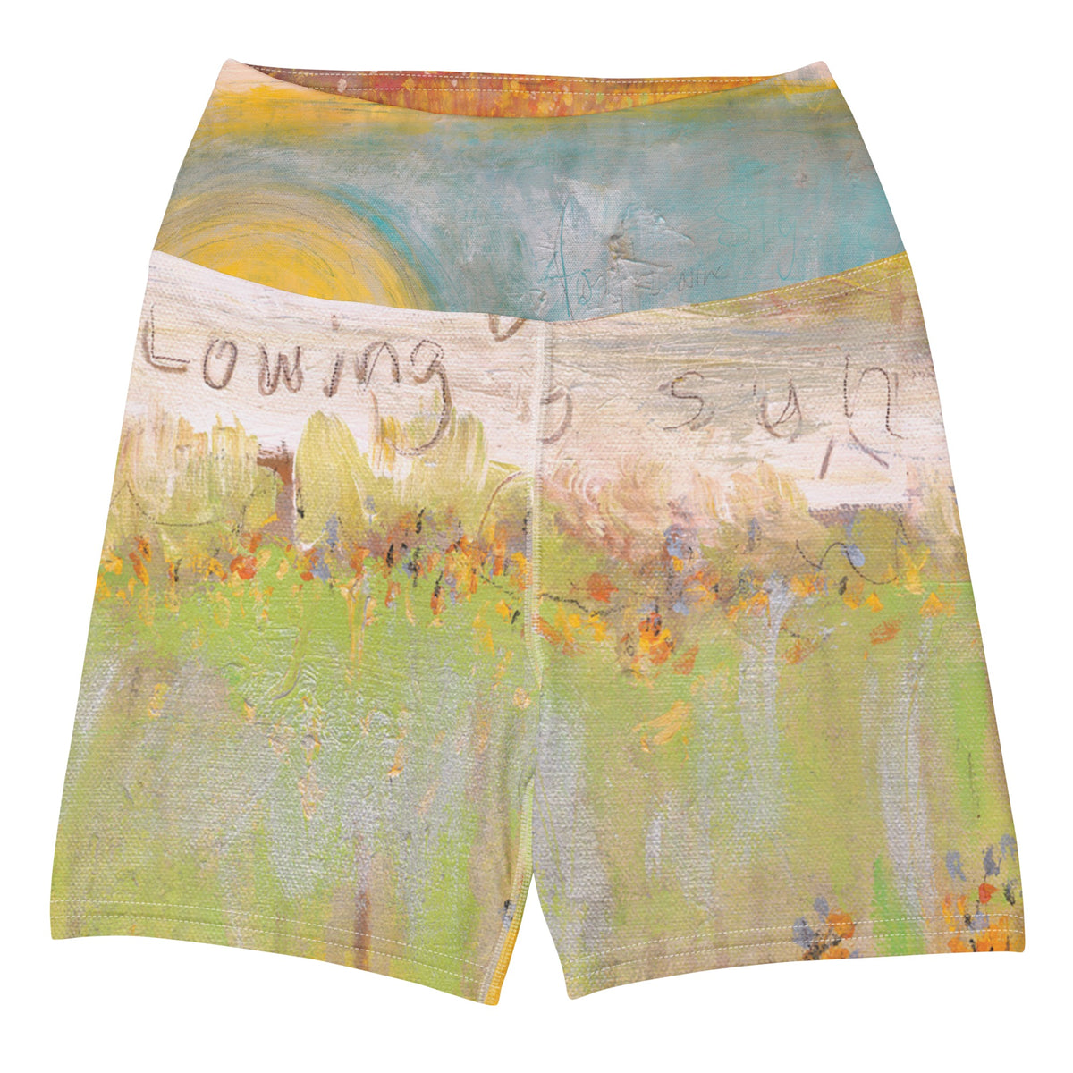 FOLLOWING THE SUN PART II art yoga shorts – flat front