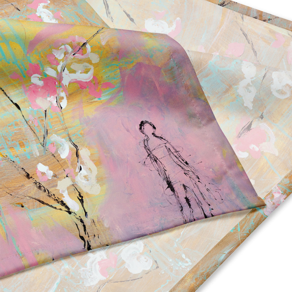 THE LIGHT OF FLOWERS II art bandana – fabric close-up showing the sketched figure