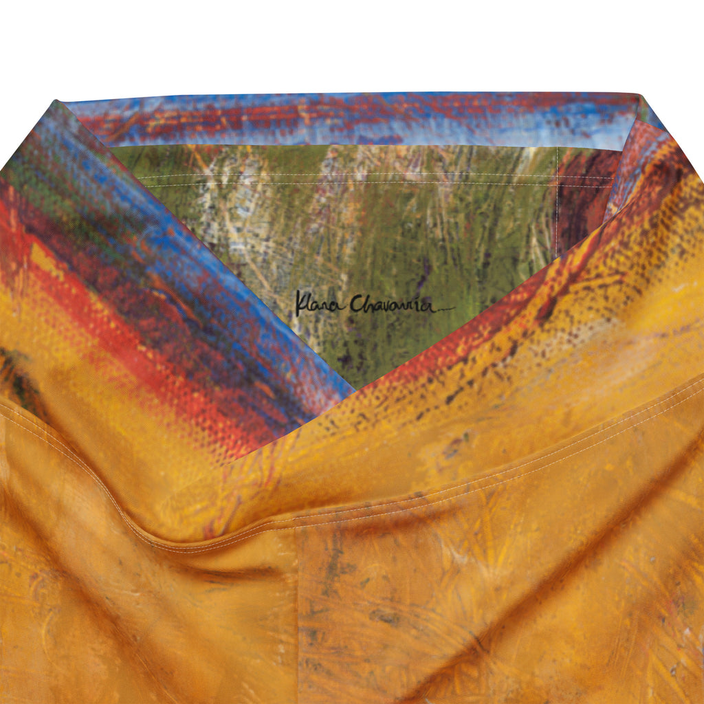 Folded waistband opened to show a black signature on green with red and blue stripes