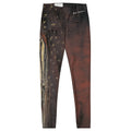 Flat front view of the leggings with gold rings and a white signature on the waist