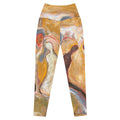 Flat front view with pockets, a cream figure on one leg and dark figure on the other