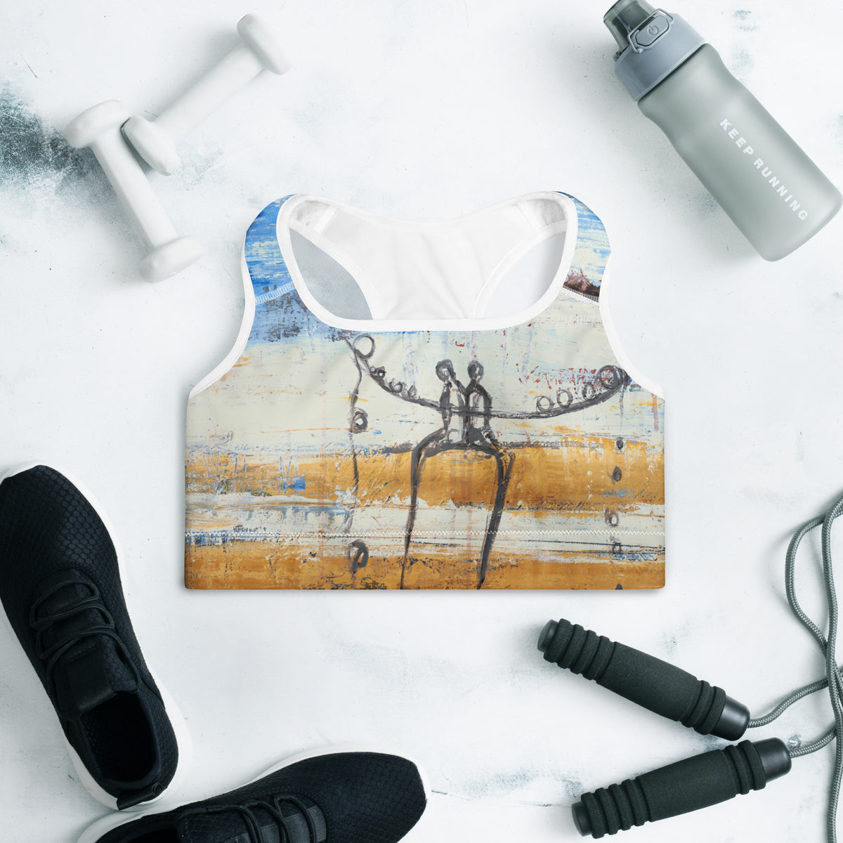 BALANCING LOVE art Padded Sports Bra – White – front