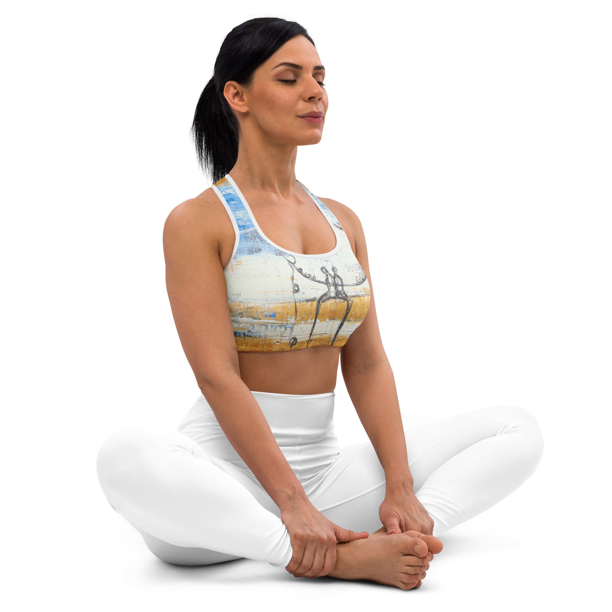 BALANCING LOVE art Padded Sports Bra – White – right
