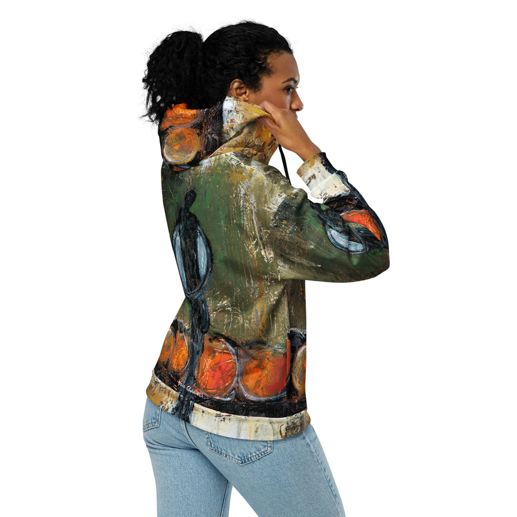 PROTECTED BY THE CIRCLE OF NO FEAR I art Unisex Zip Hoodie – White – back