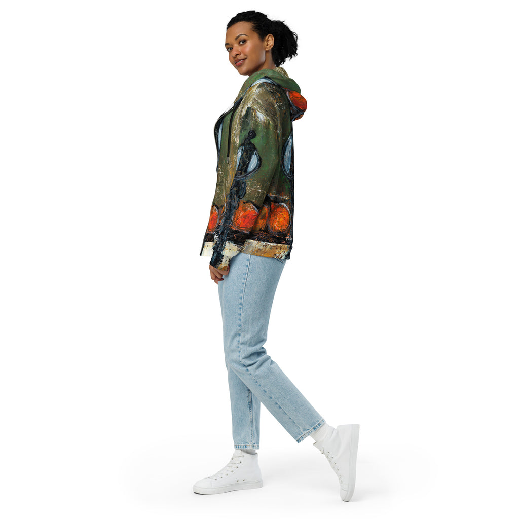 PROTECTED BY THE CIRCLE OF NO FEAR I art Unisex Zip Hoodie – White – left