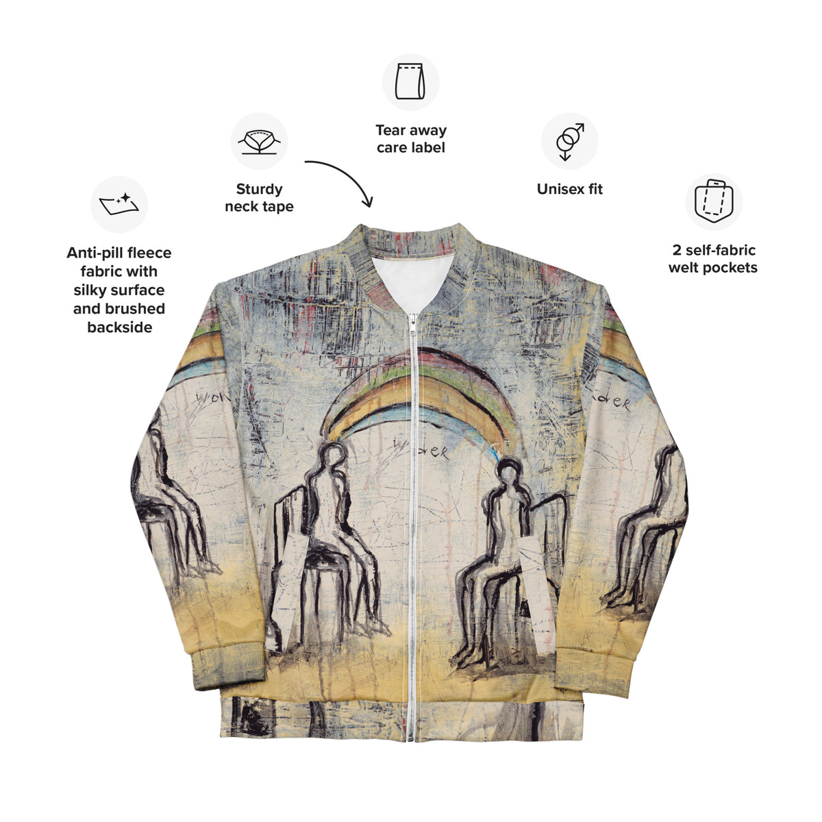 WONDER art Unisex Bomber Jacket – White – front