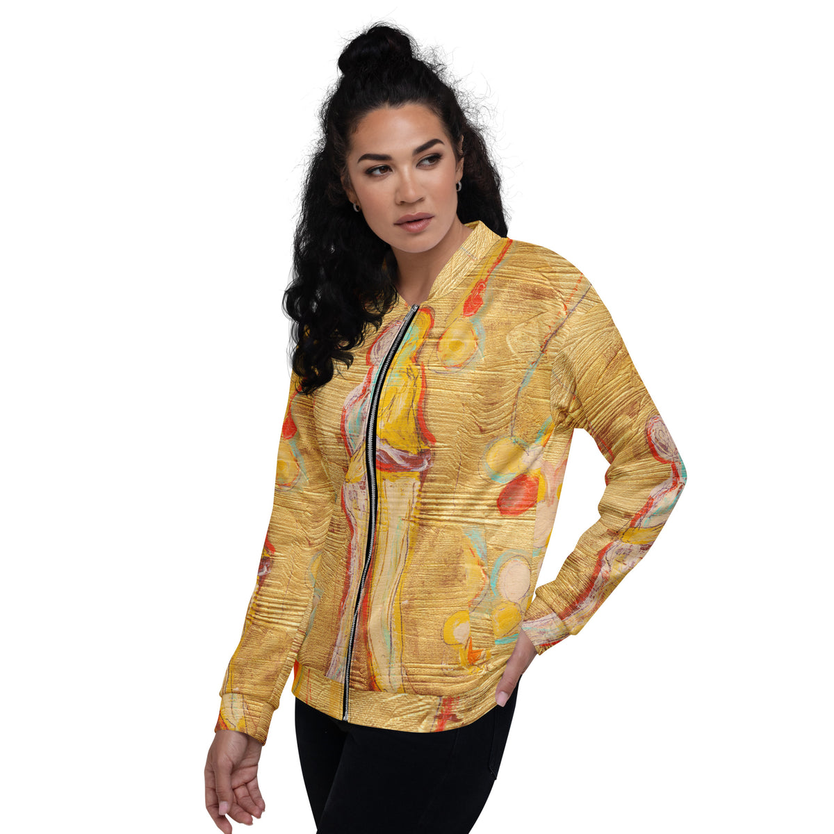 Same model in three-quarter view looking away, hand in pocket