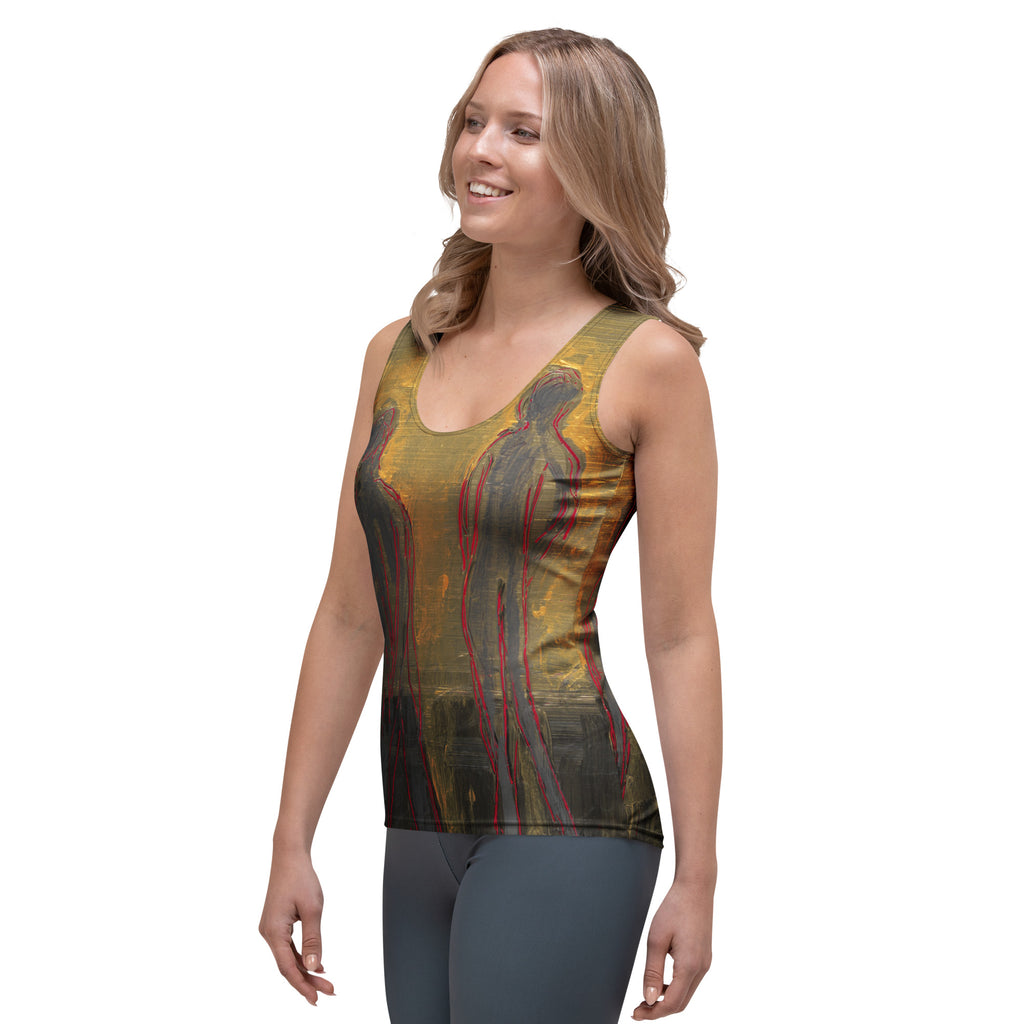 THE WALK art women's tank top – left front on model