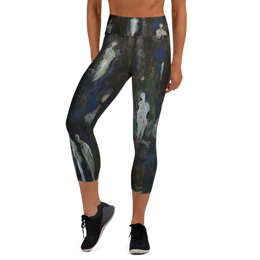 THE LIFE OF A SOUL art yoga capri leggings – front on model