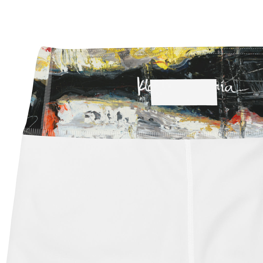 Close-up of the abstract waistband on a white inner lining with a blank white label