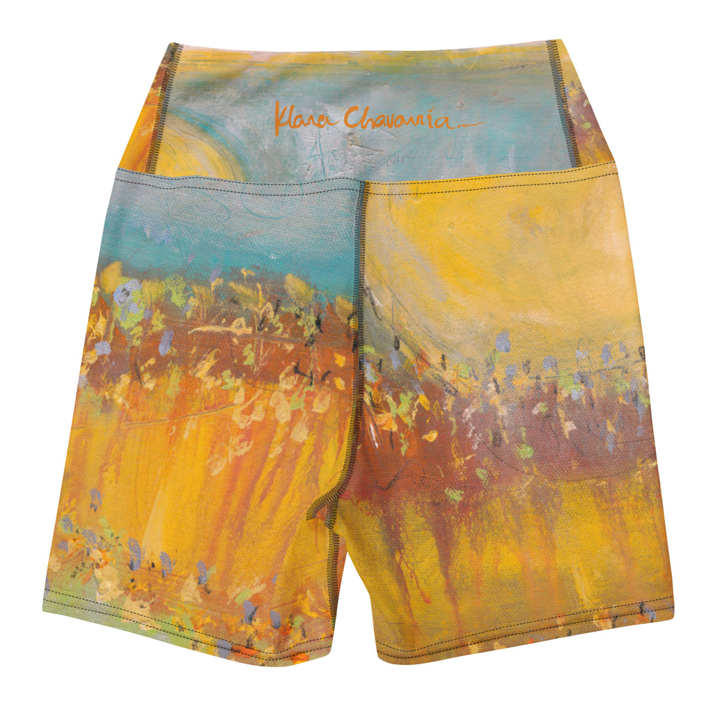 FOLLOWING THE SUN PART I art yoga shorts – flat back with signature