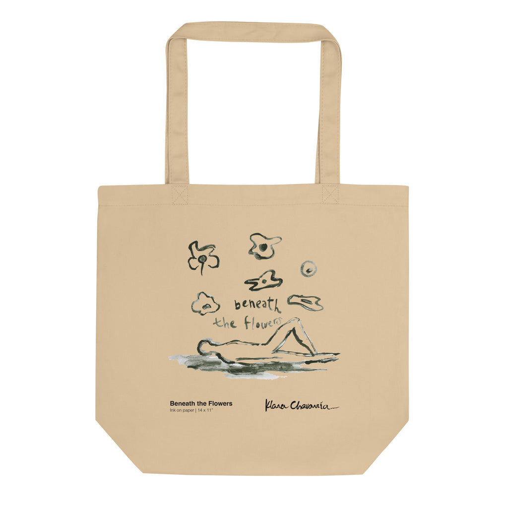 BENEATH THE FLOWERS Eco Tote Bag – Oyster – front