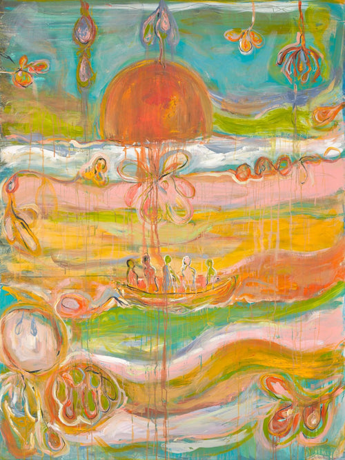 GARDEN OF ILLUSIONS (Jardín de Ilusiones), original painting by Klara Chavarría, acrylic & mixed media on linen, 2020-2023