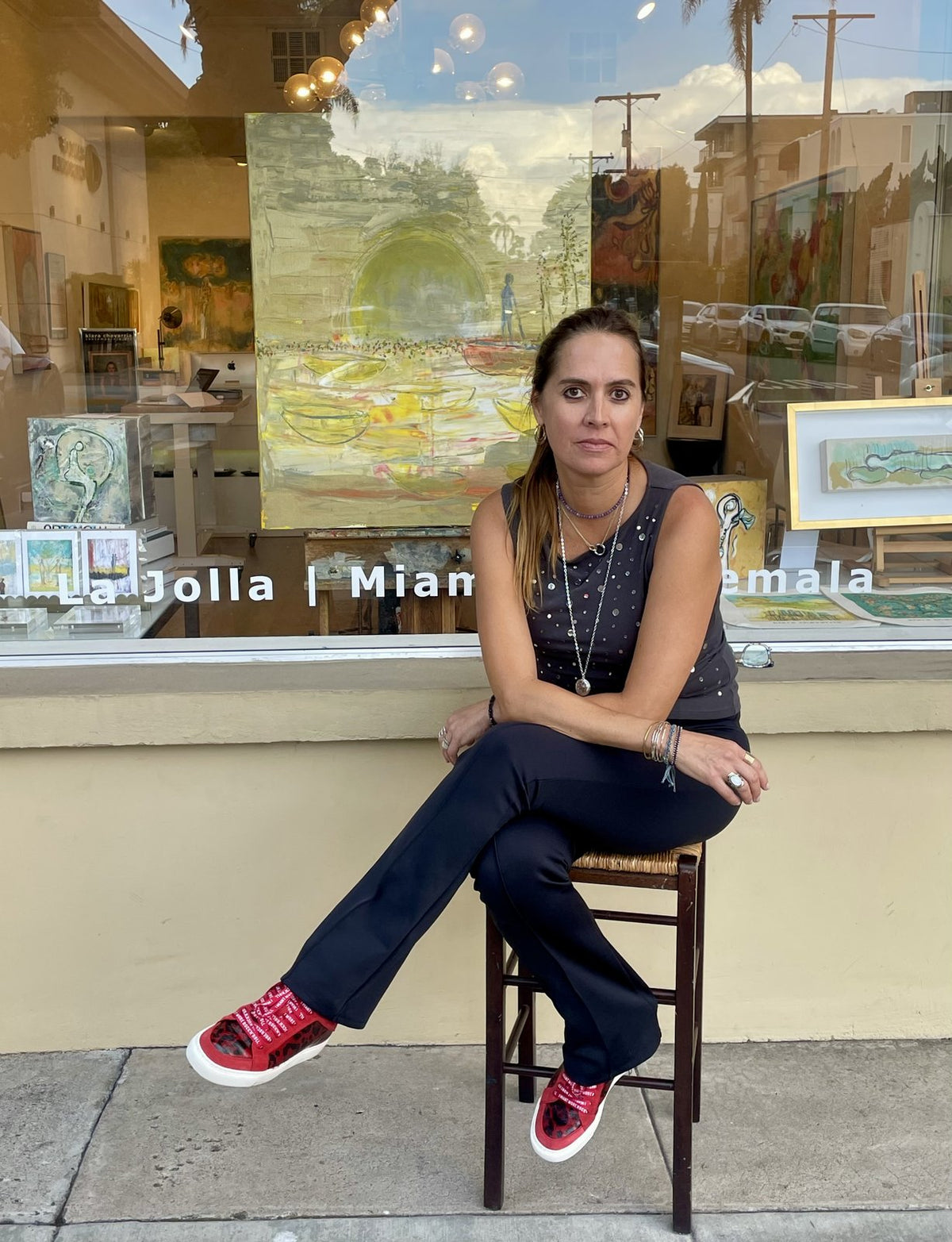Klara Chavarría, artist, outside her gallery