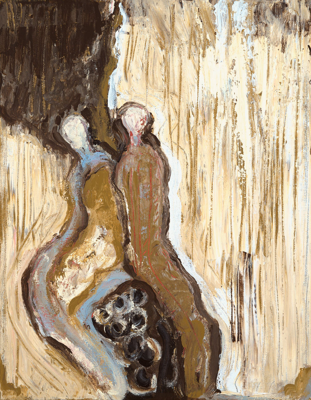 LEANING ON (Apoyándonos), original painting by Klara Chavarría, mixed media, acrylic and ink on canvas, 2009
