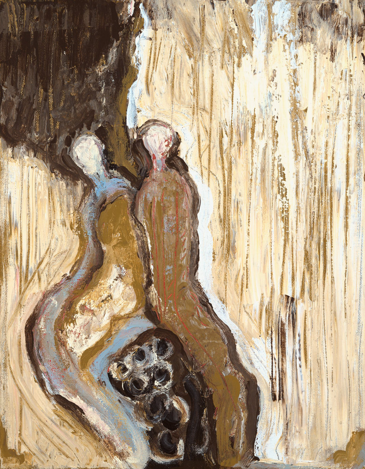 LEANING ON (Apoyándonos), original painting by Klara Chavarría, mixed media, acrylic and ink on canvas, 2009