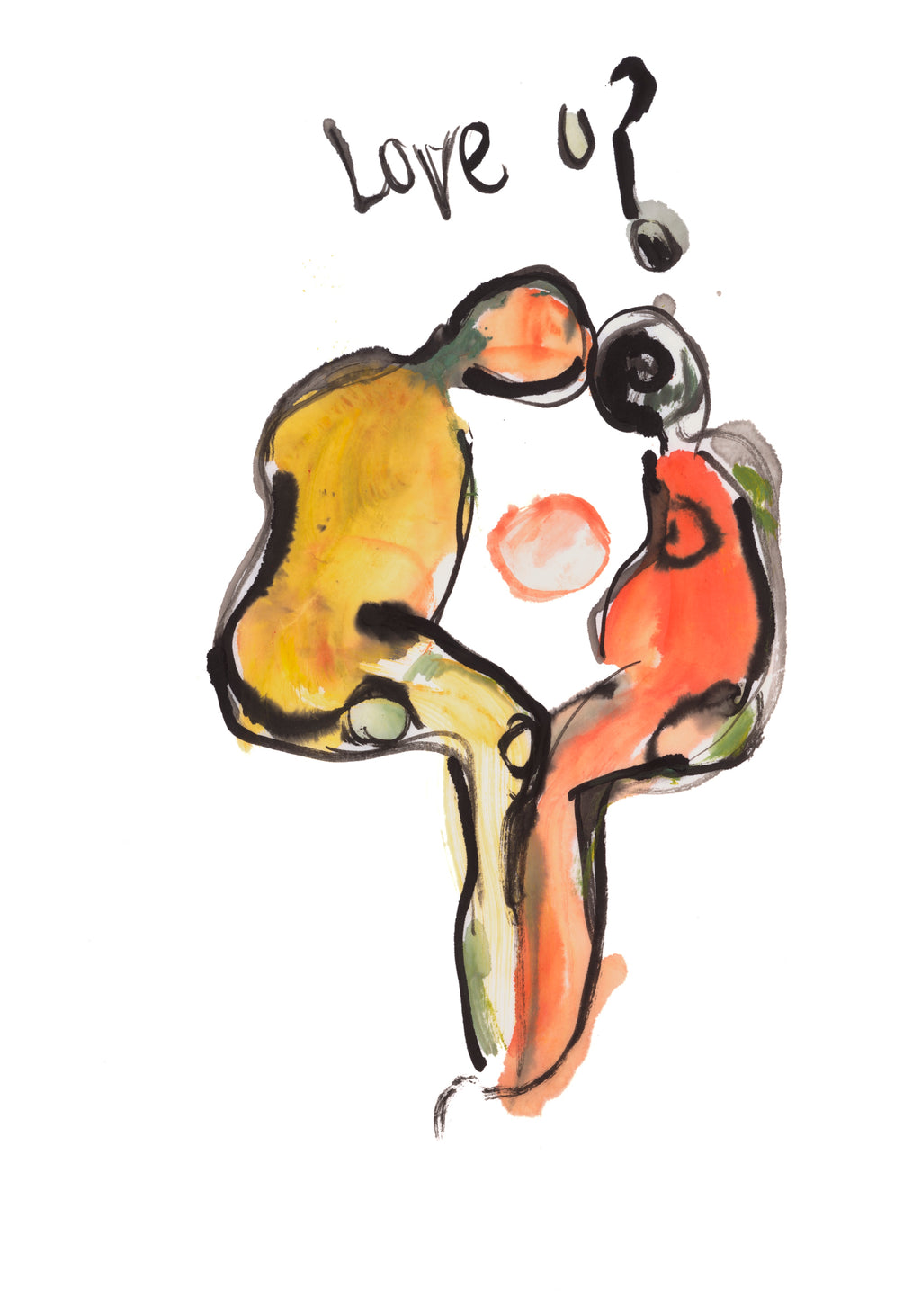 LOVE U? (¿Te Amo?), original painting by Klara Chavarría, watercolor and ink on paper, 2026