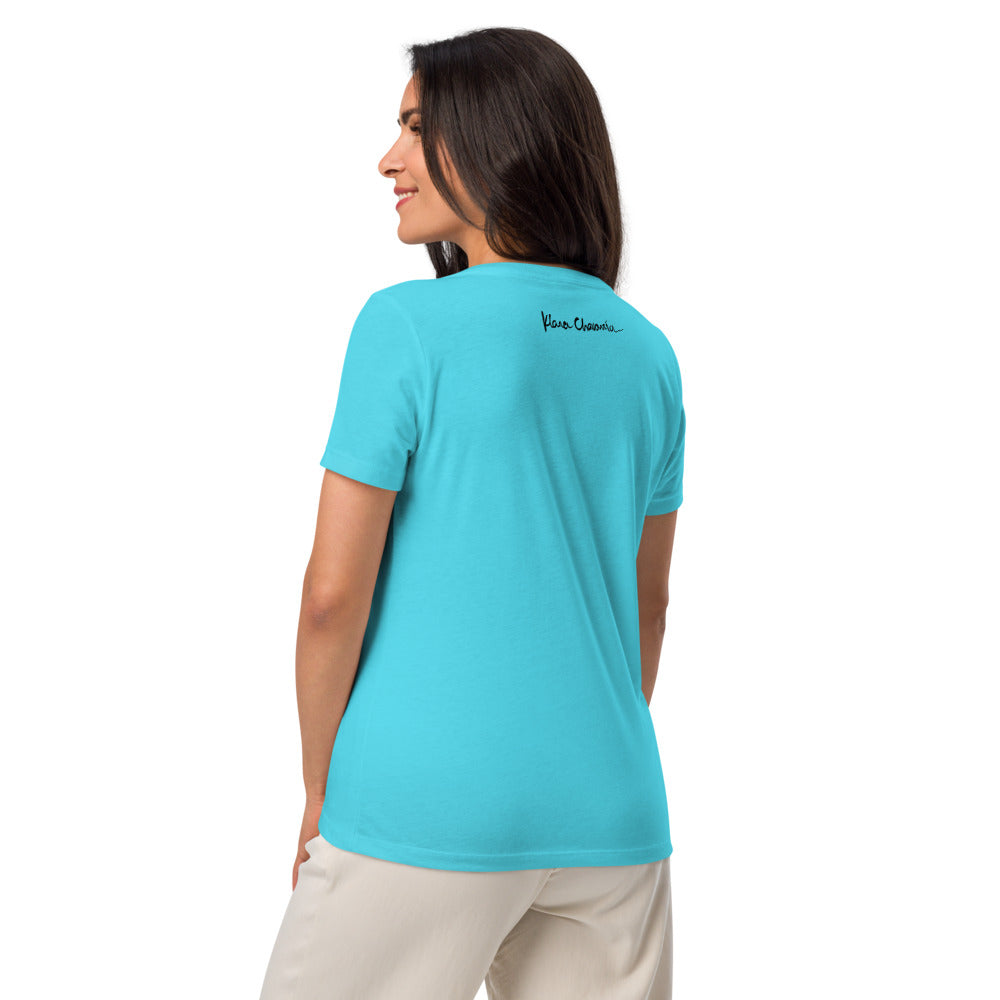 LOVE U? V-neck tee – Turquoise – back on model