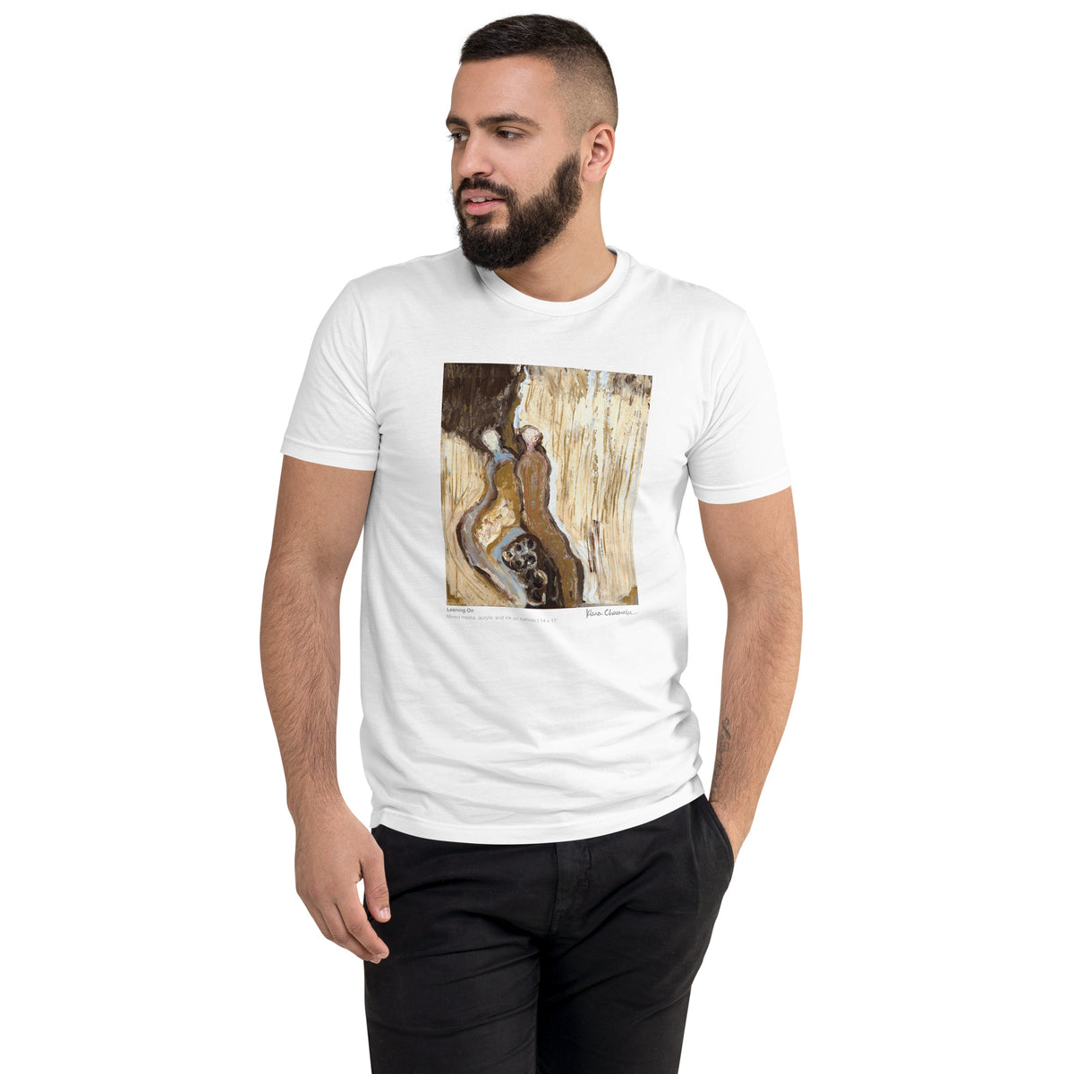 LEANING ON t-shirt – White – front on model