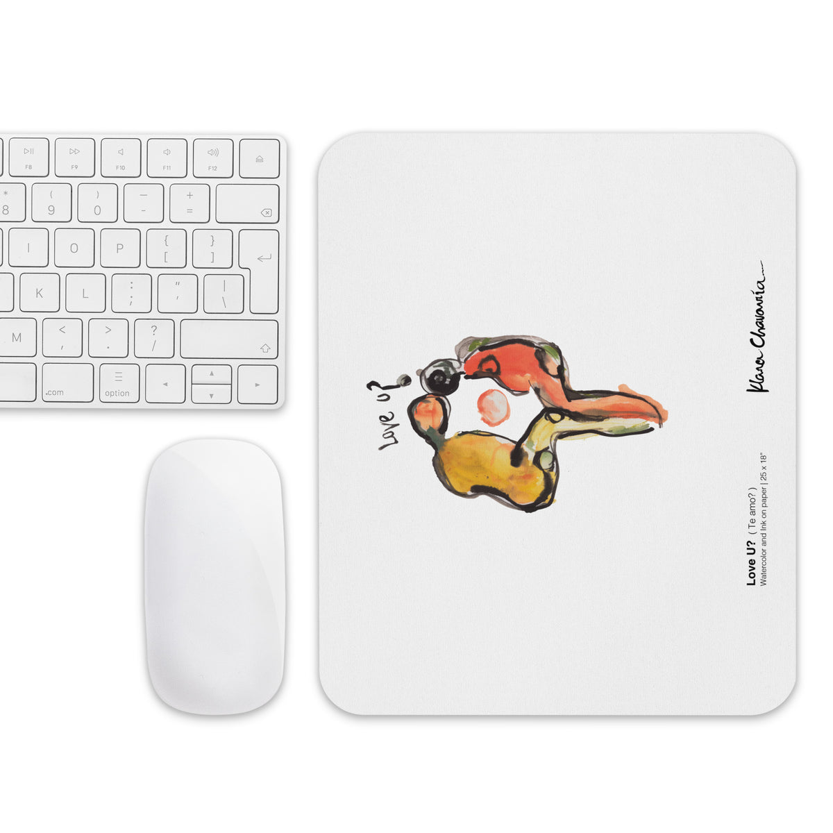 LOVE U? Mouse Pad – on a desk with keyboard and mouse