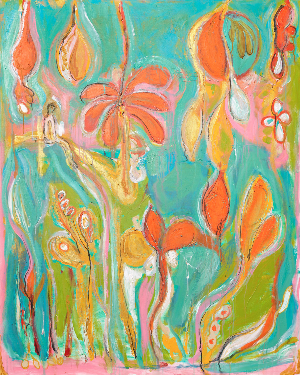 ONCE UPON A TIME... OUR STORY WITH NATURE (Había una Vez...Nuestra Historia con la Naturaleza), original painting by Klara Chavarría, acrylic and mixed media on canvas, 2024