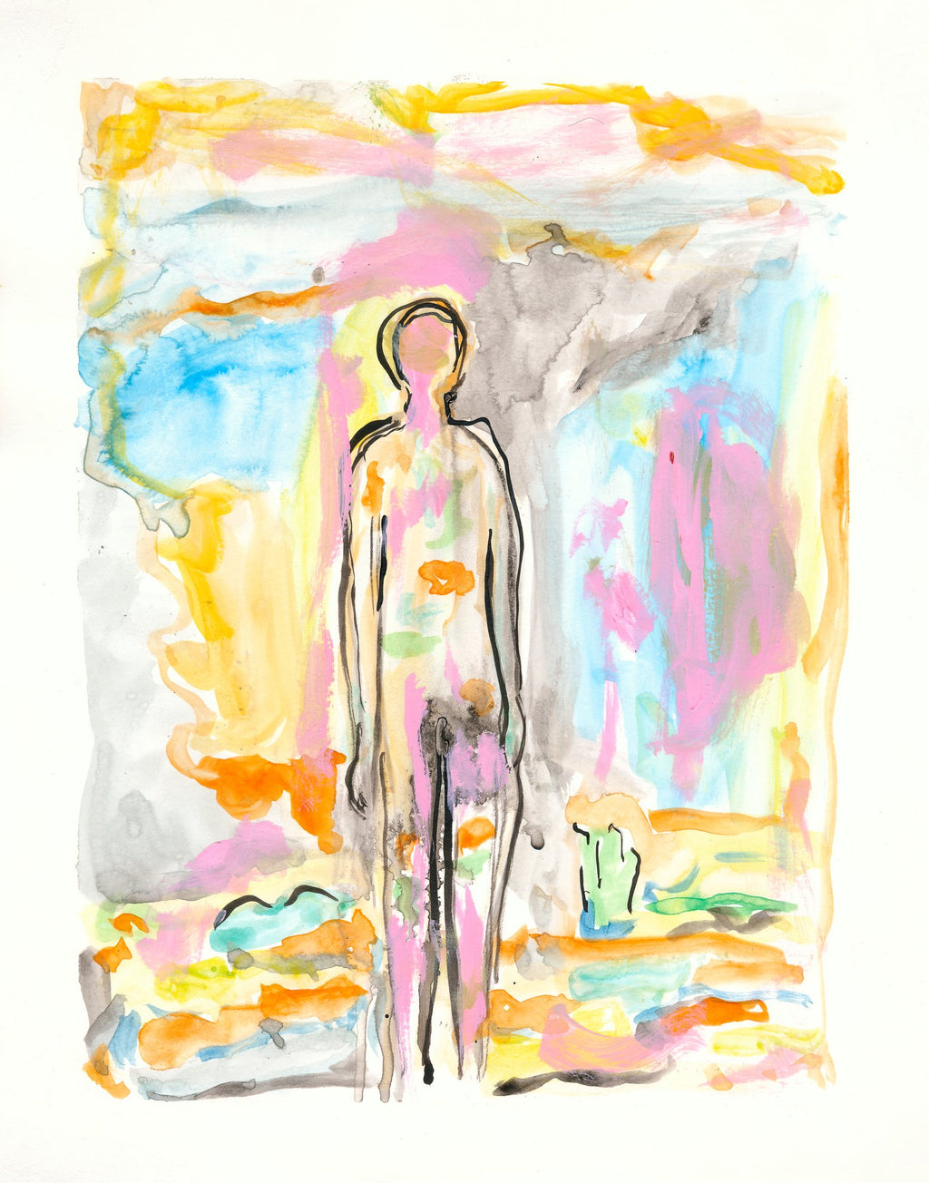 THE VIEW I (La Vista I), original painting by Klara Chavarría, watercolor on paper, 2021