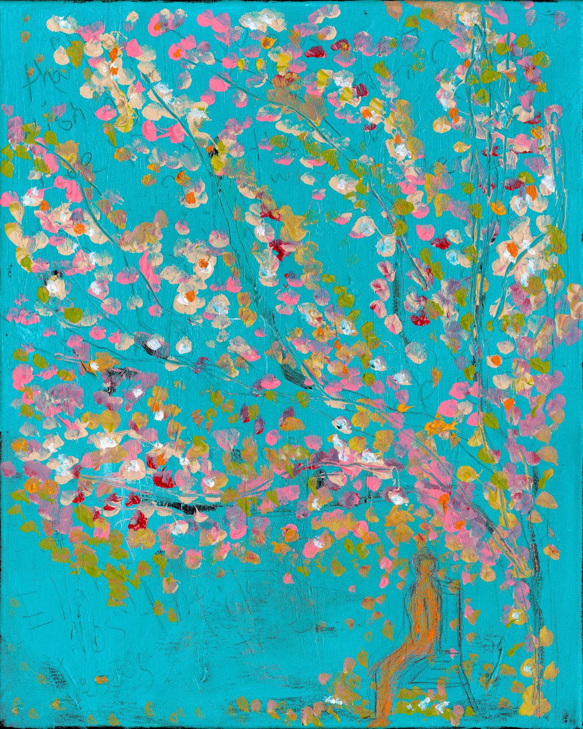 THE WISHING TREE I (El Árbol de los Deseos I), original painting by Klara Chavarría, acrylic, mixed media and inks on canvas, 2024