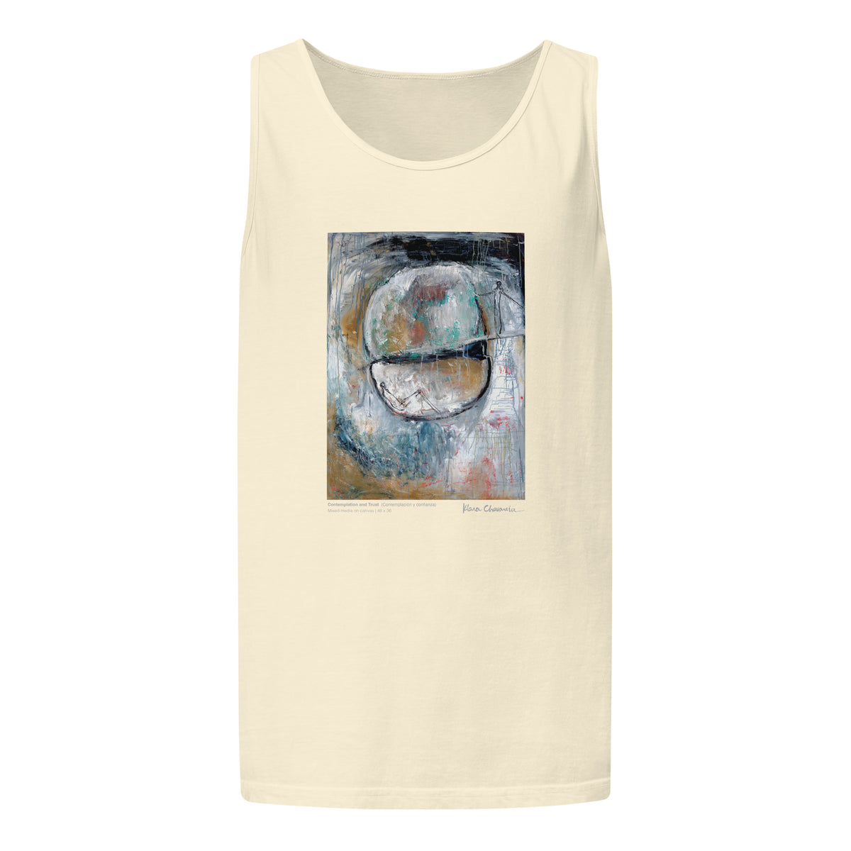 CONTEMPLATION AND TRUST Unisex Garment-Dyed Tank Top – Ivory – front, close-up