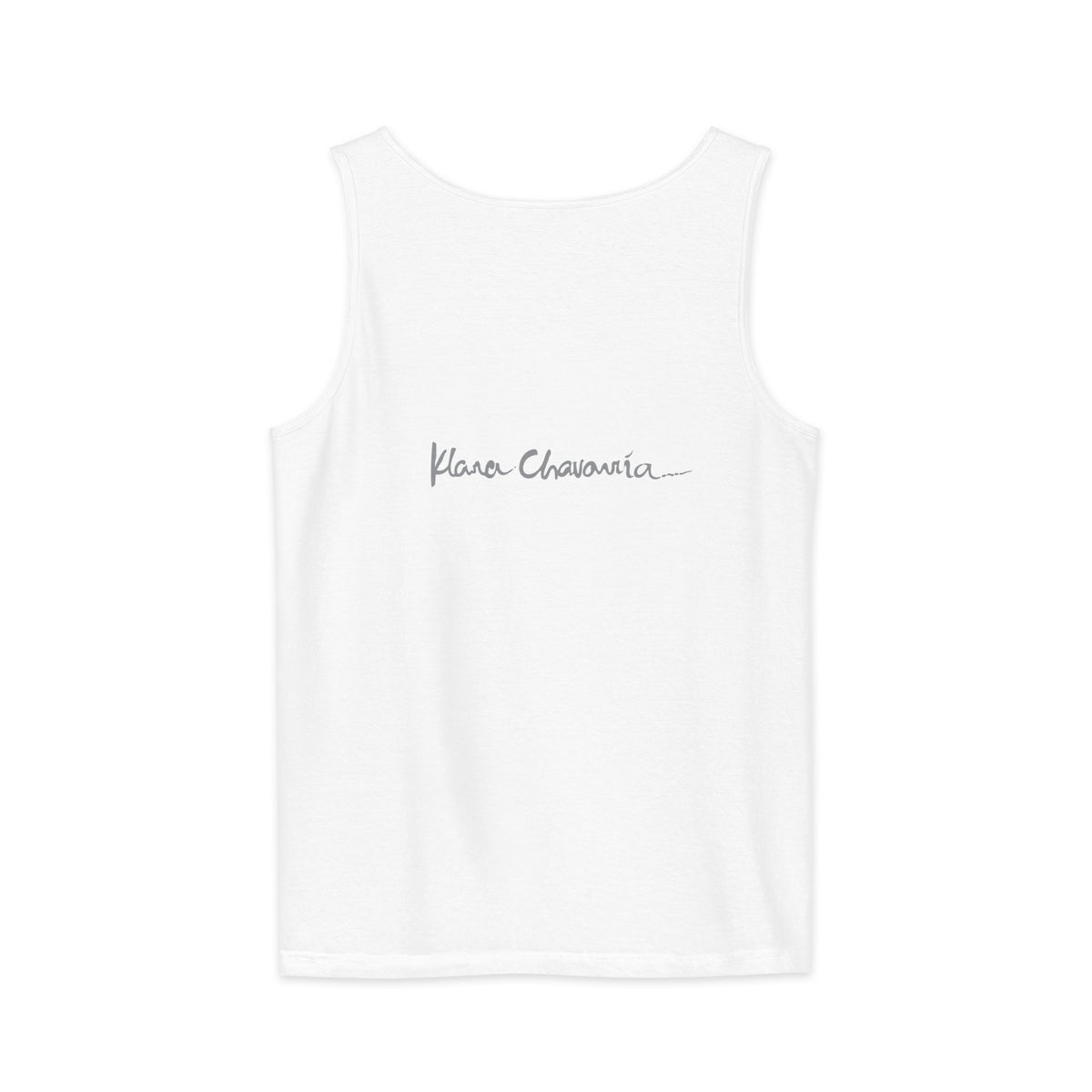 BALANCING LOVE unisex tank top, White, flat back with signature