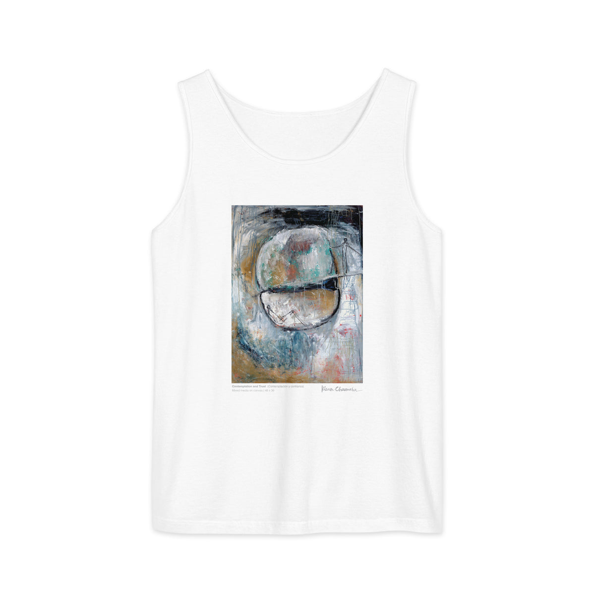 CONTEMPLATION AND TRUST Unisex Garment-Dyed Tank Top – White – front