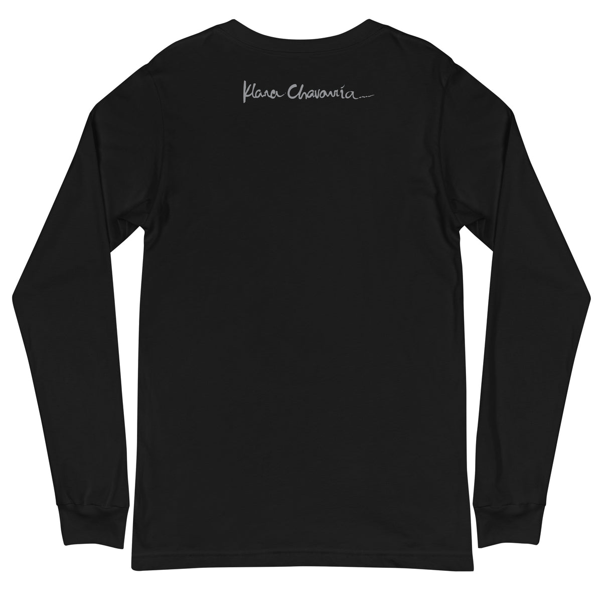 CONTEMPLATION unisex long sleeve tee in Black – flat back