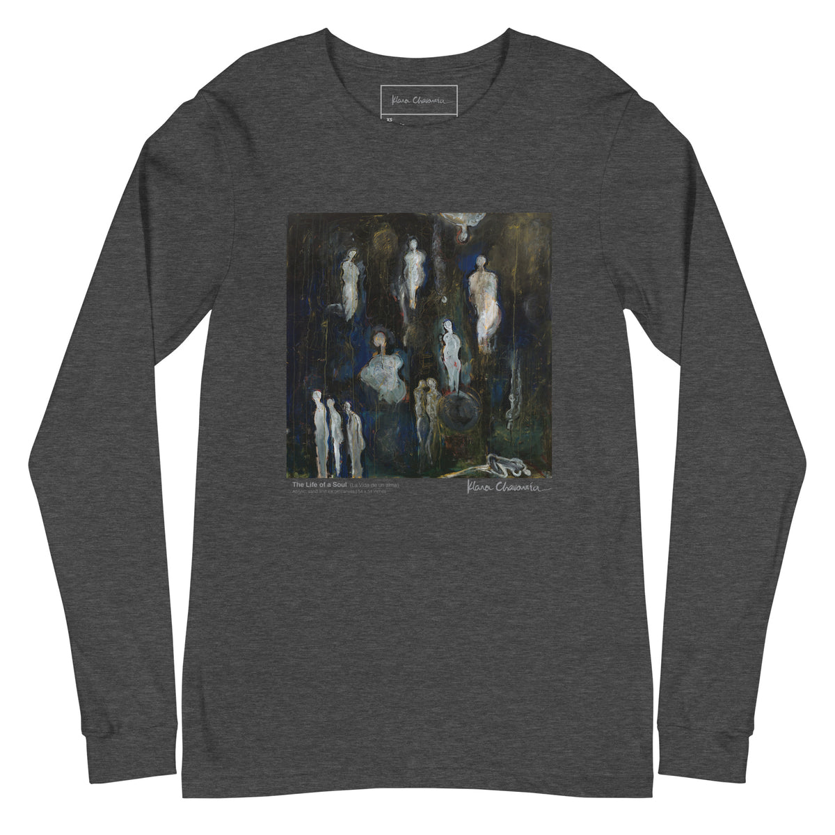 THE LIFE OF A SOUL unisex long sleeve tee in Dark Grey Heather – flat front