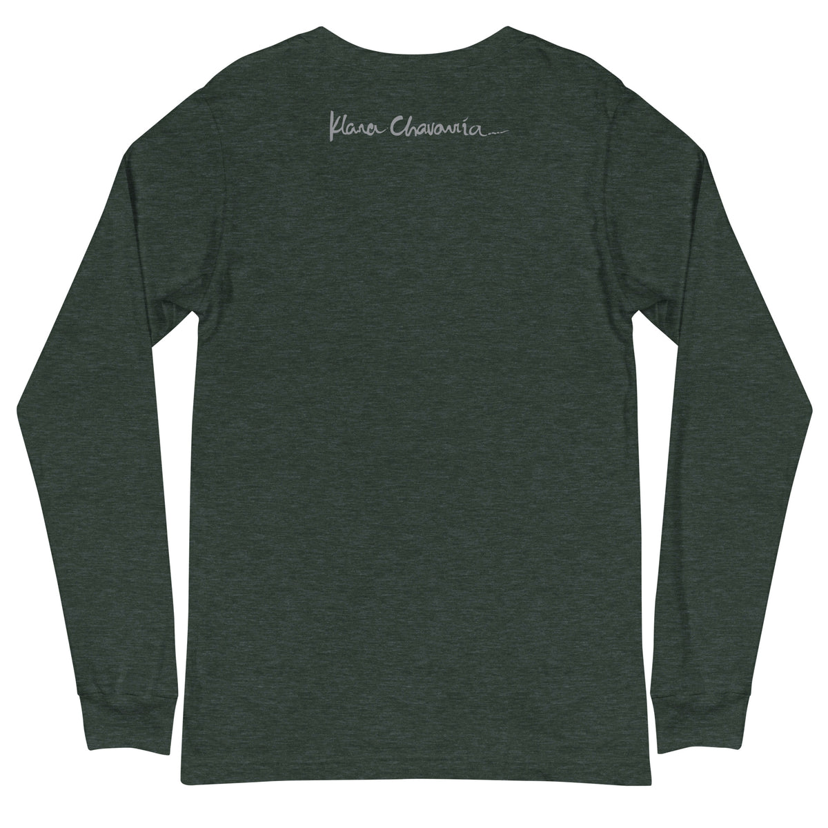 ILLUMINATION unisex long sleeve tee in Heather Forest – flat back