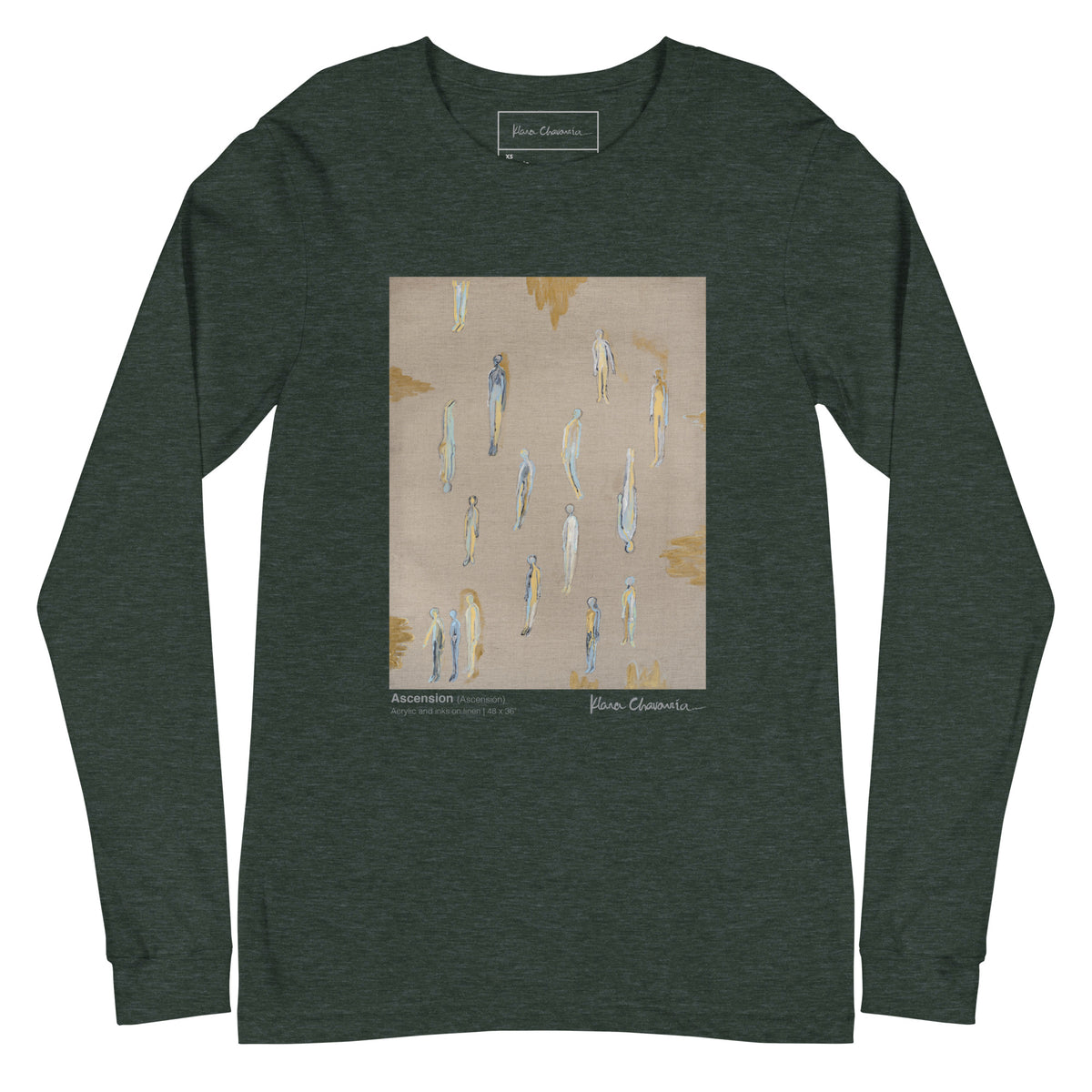 ASCENSION unisex long sleeve tee in Heather Forest – flat front