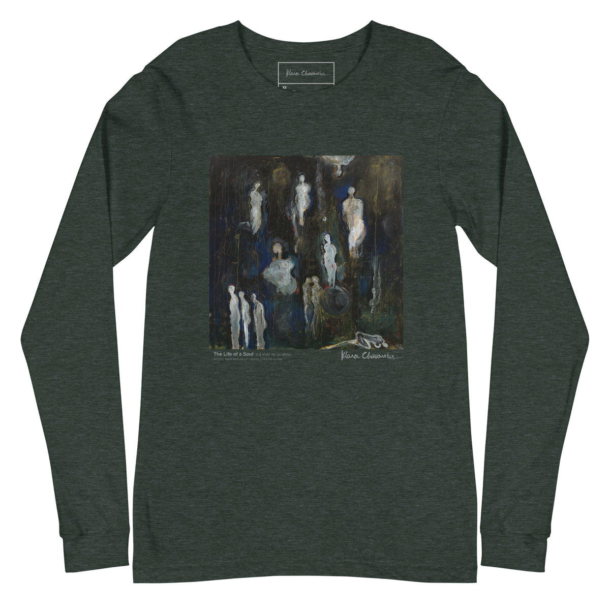 THE LIFE OF A SOUL unisex long sleeve tee in Heather Forest – flat front