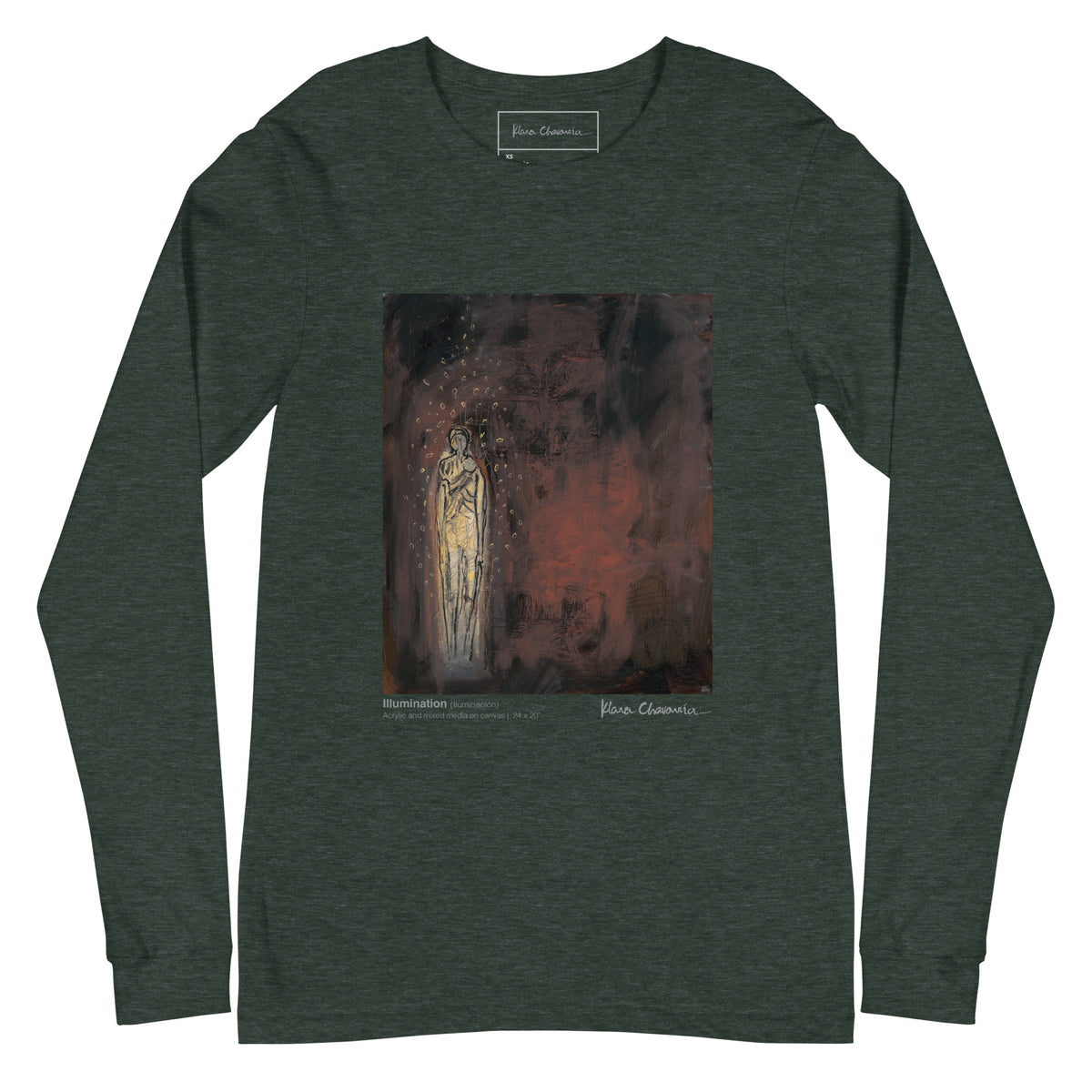 ILLUMINATION unisex long sleeve tee in Heather Forest – flat front