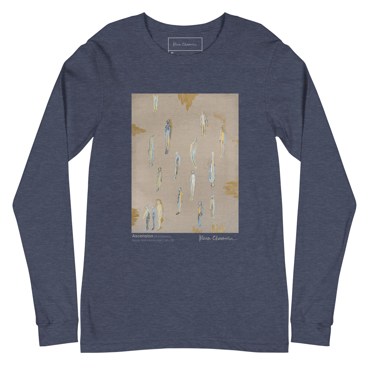 ASCENSION unisex long sleeve tee in Heather Navy – flat front