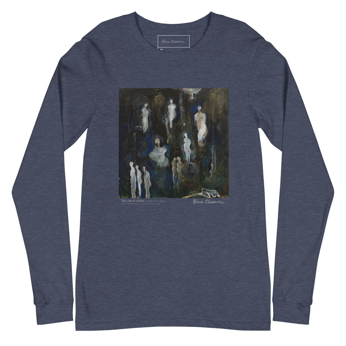 THE LIFE OF A SOUL unisex long sleeve tee in Heather Navy – flat front