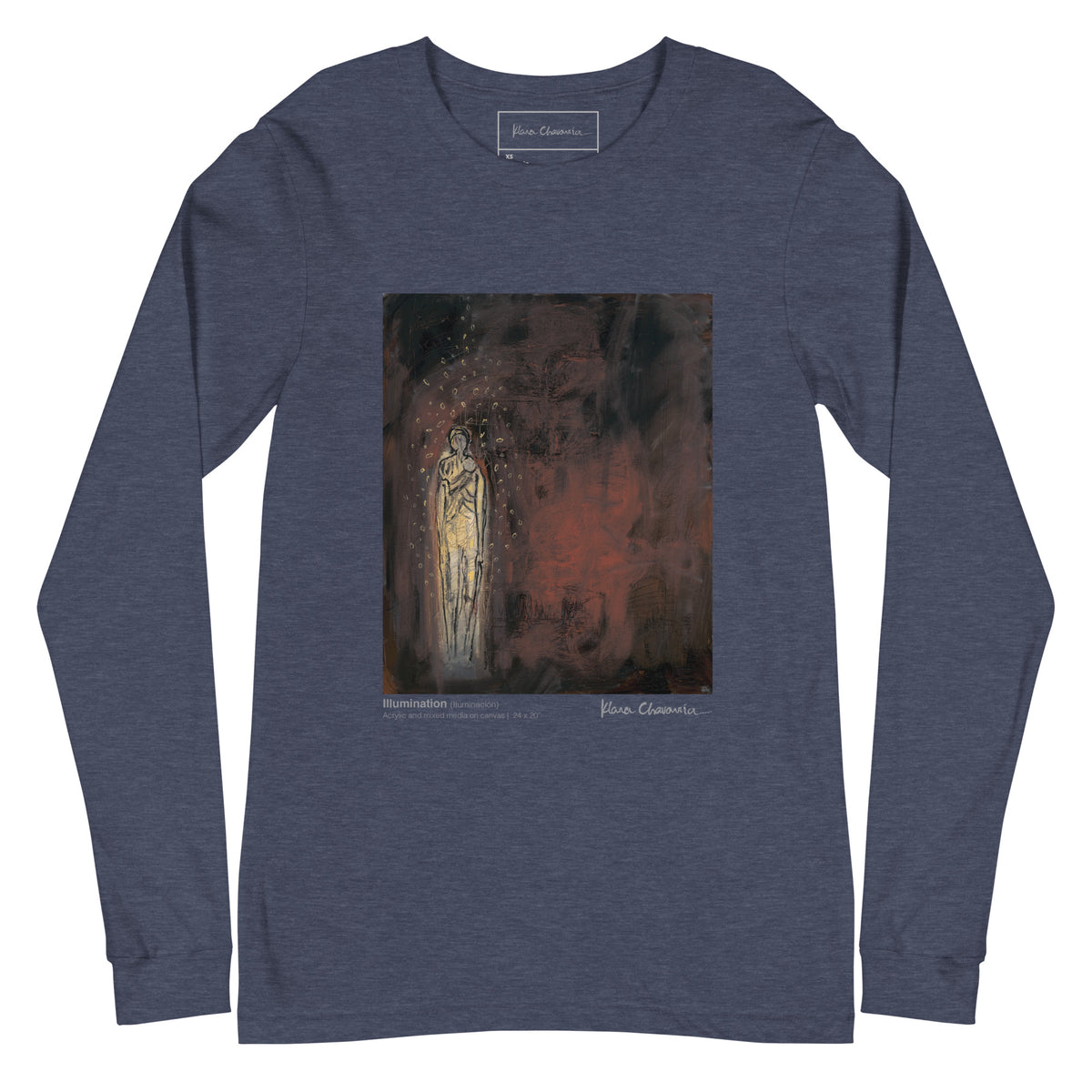ILLUMINATION unisex long sleeve tee in Heather Navy – flat front
