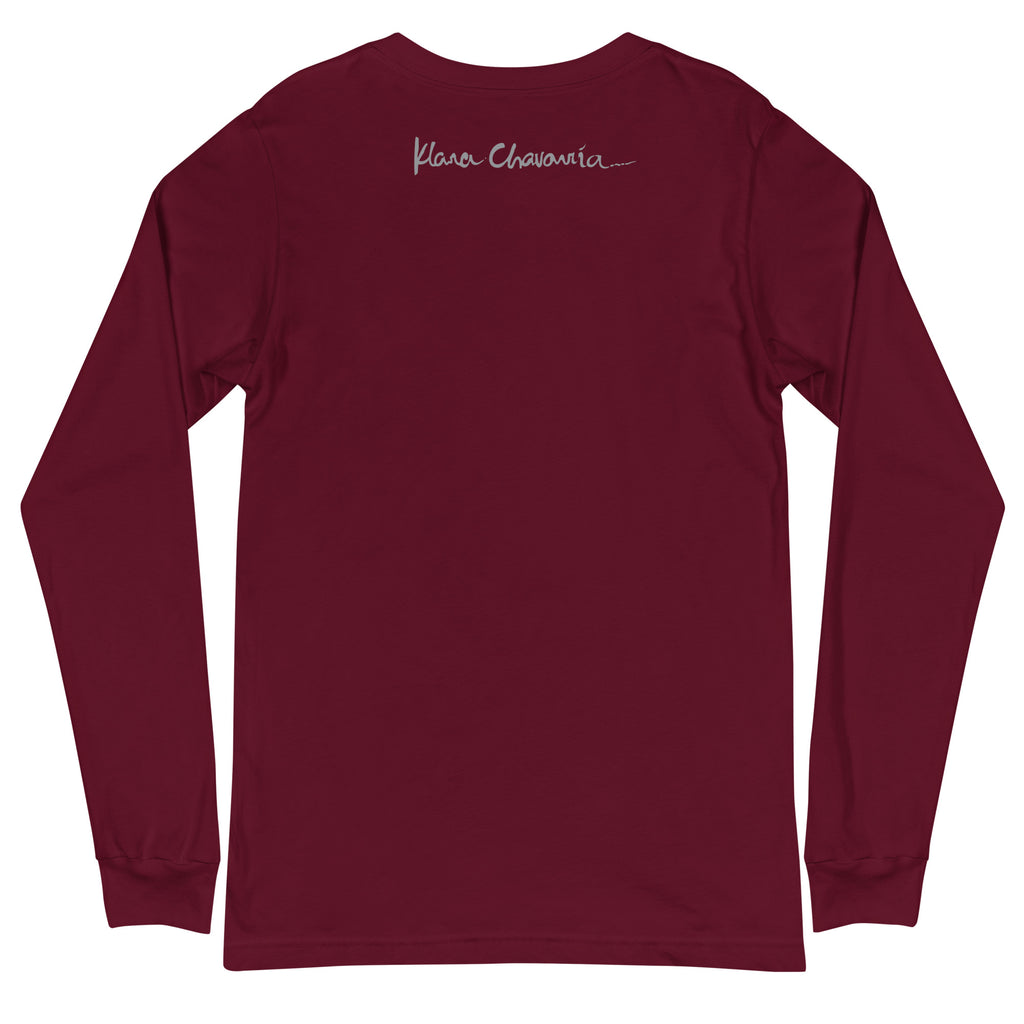 THE LIFE OF A SOUL unisex long sleeve tee in Maroon – flat back
