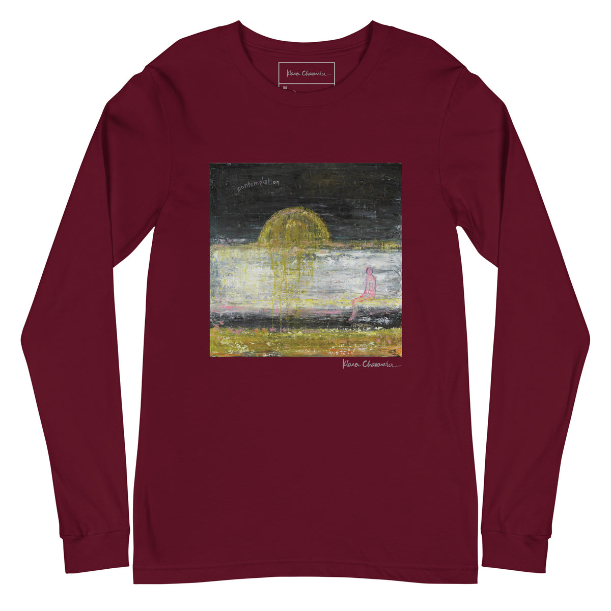 CONTEMPLATION unisex long sleeve tee in Maroon – flat front