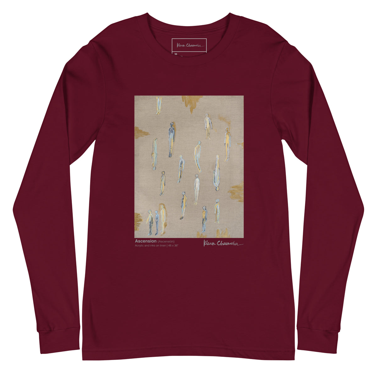 ASCENSION unisex long sleeve tee in Maroon – flat front