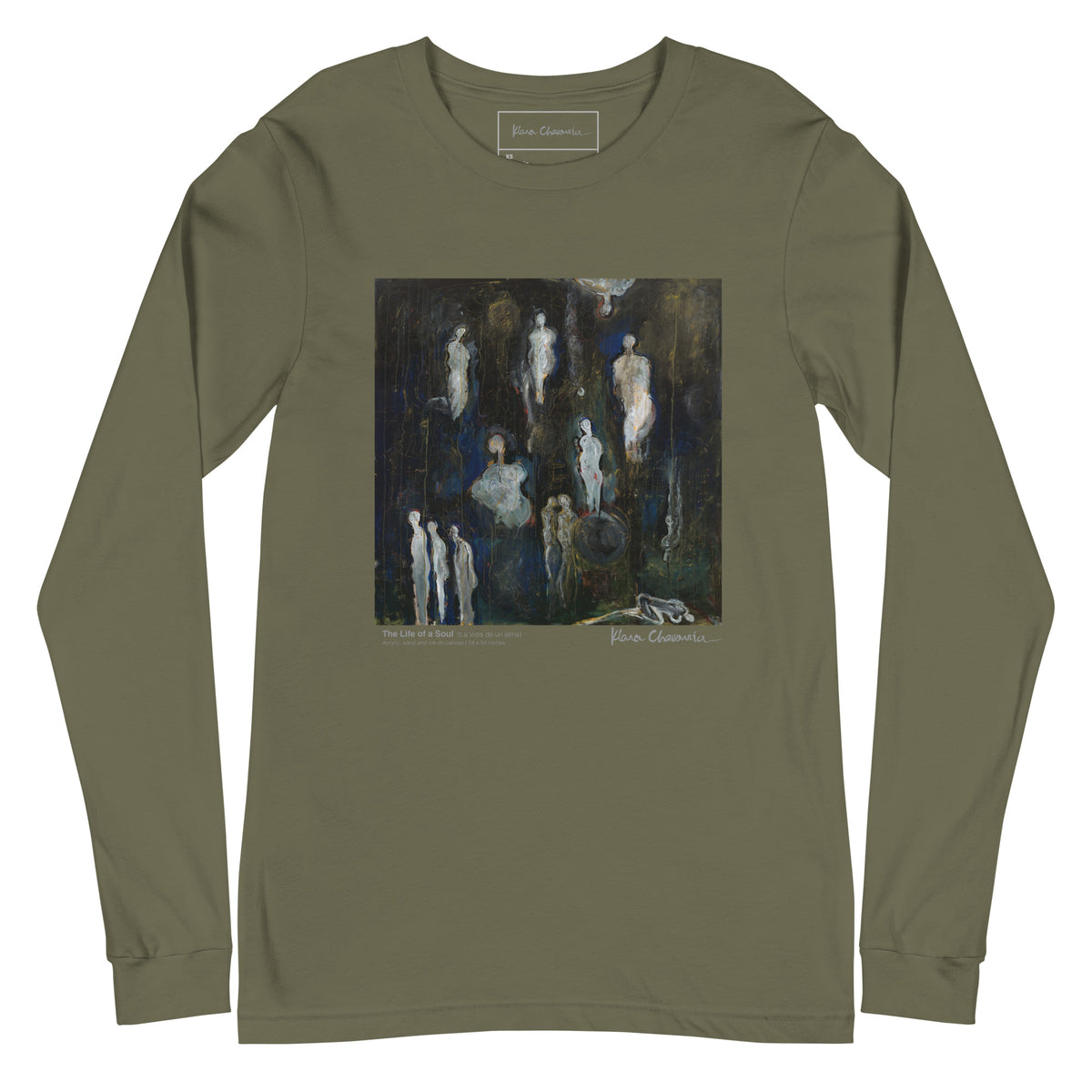 THE LIFE OF A SOUL unisex long sleeve tee in Military Green – flat front