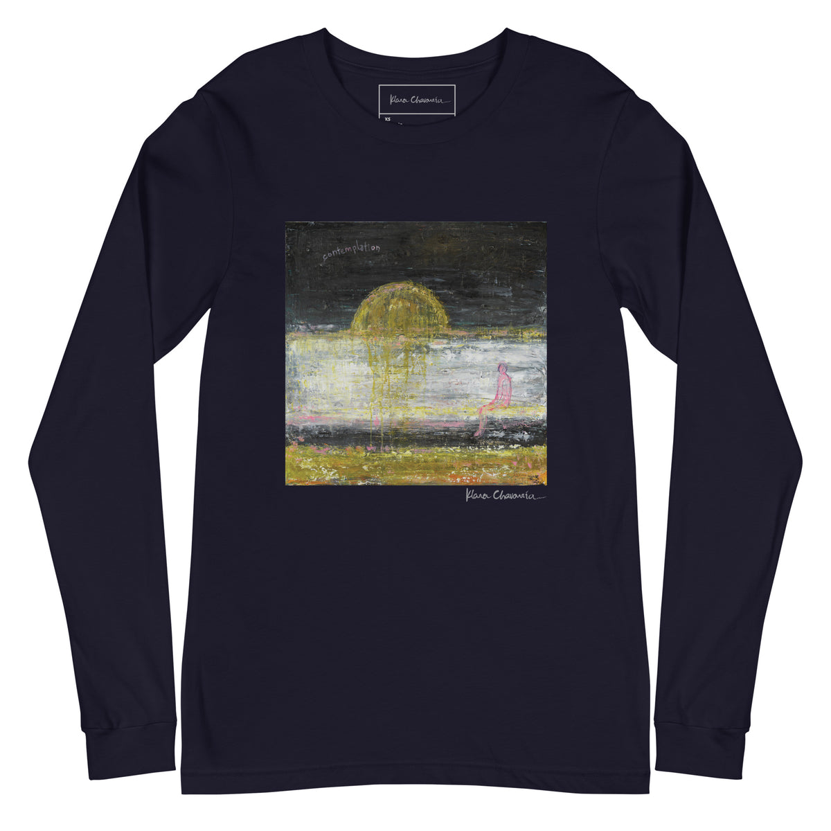 CONTEMPLATION unisex long sleeve tee in Navy – flat front