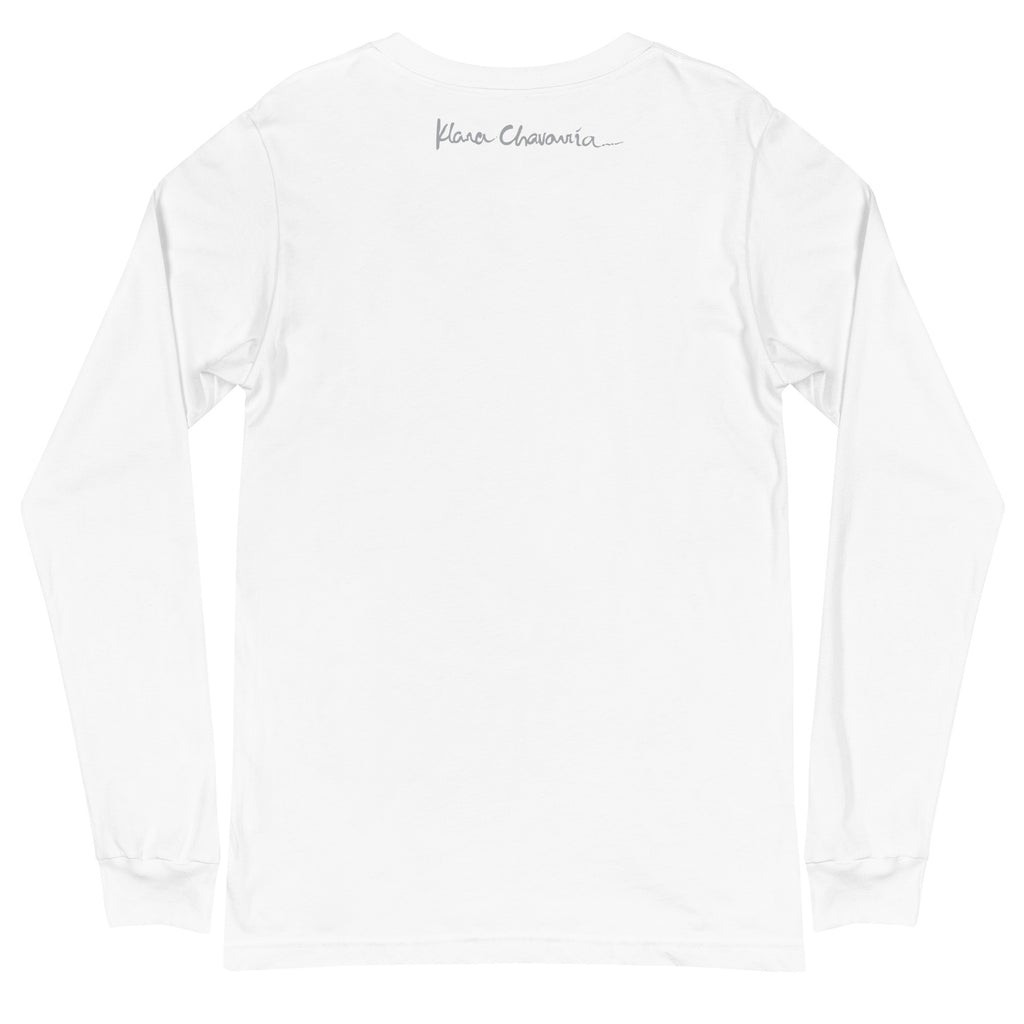 ONCE UPON A TIME... OUR STORY WITH NATURE unisex long sleeve tee in White – flat back
