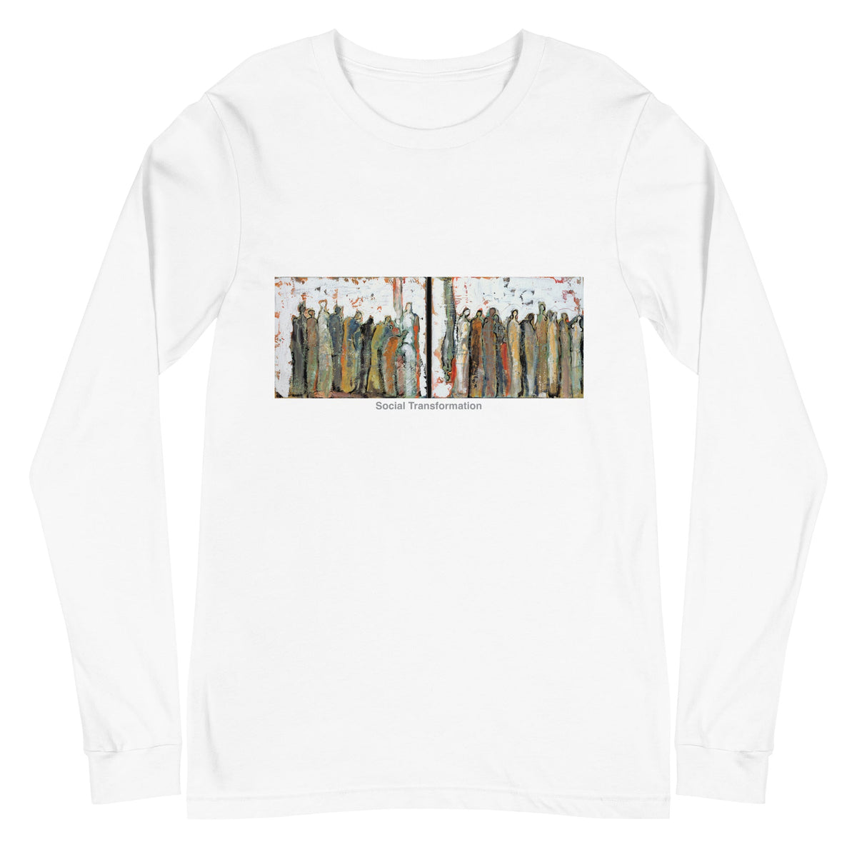 SOCIAL TRANSFORMATION unisex long sleeve tee in White – flat front