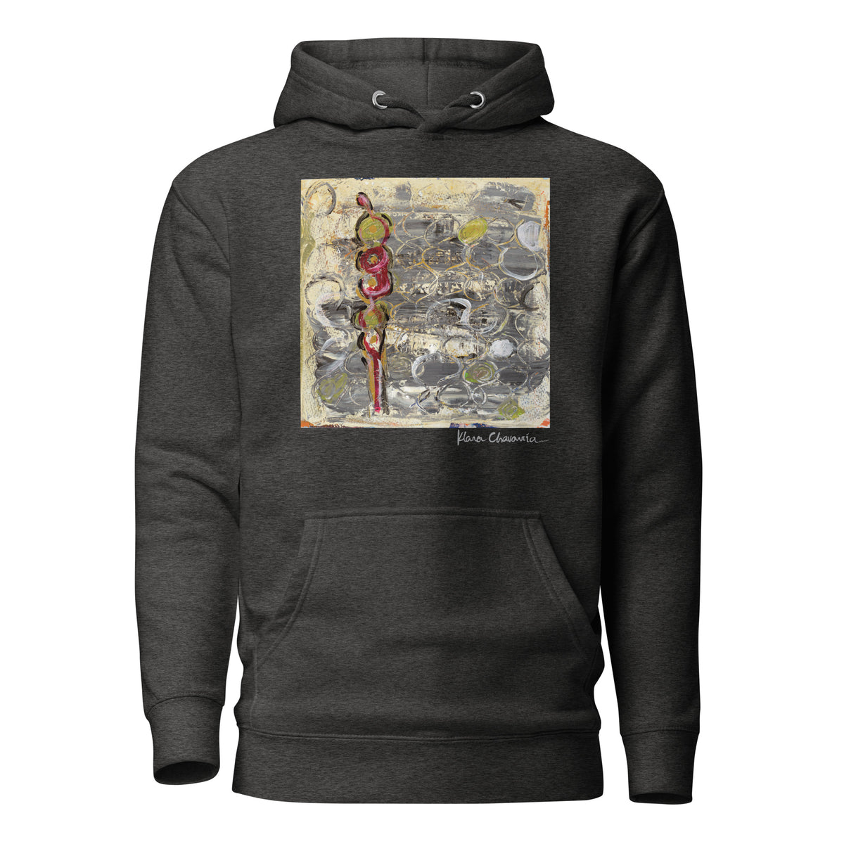 I AM HERE II hoodie – Charcoal Heather – flat front