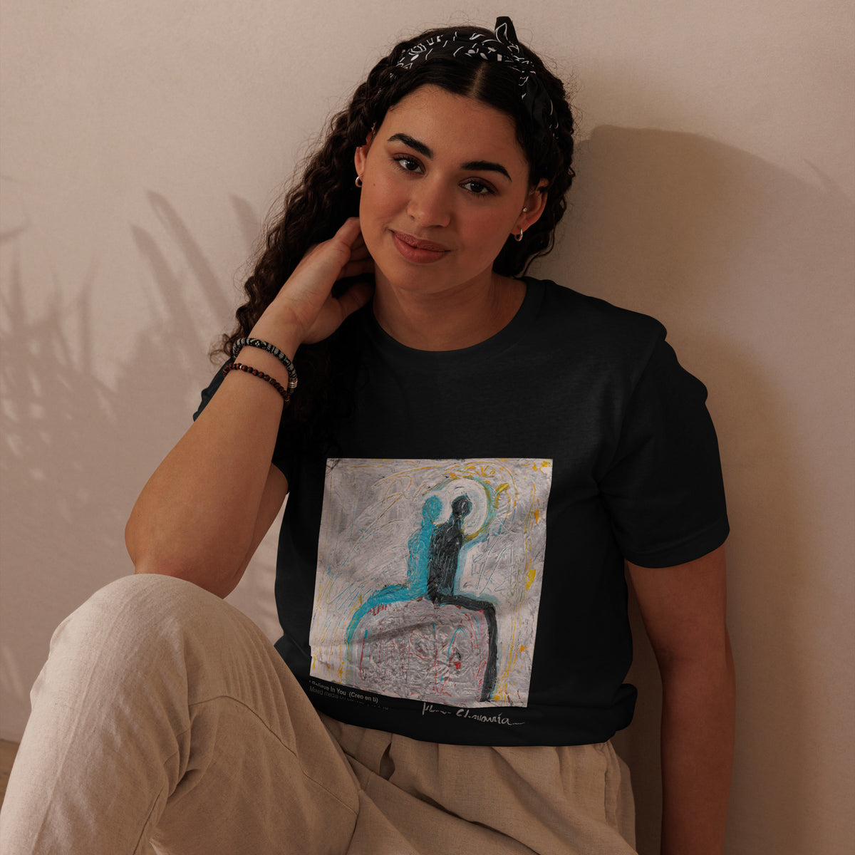 I BELIEVE IN YOU unisex eco t-shirt in Black – front on model
