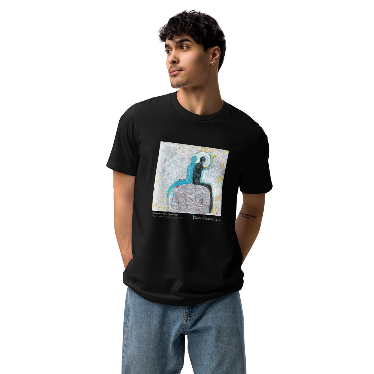 I BELIEVE IN YOU unisex eco t-shirt in Black – front on model
